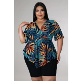 2022 summer plus size printed T-shirt shorts two-piece set