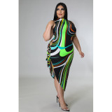 2022 large size asymmetric sexy vest print dress