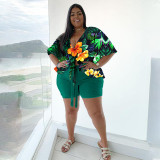 2022 spring and autumn plus size printed casual T-shirt shorts two-piece set