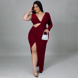 2022 Spring Solid Color Single Sleeve Sexy Cutout Long Dress