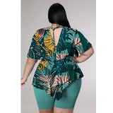 2022 summer plus size printed T-shirt shorts two-piece set