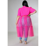 2022 summer plus size solid color shirt net yarn top dress