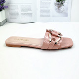 2022 Summer Square Toe Flat Slippers Beach Shoes