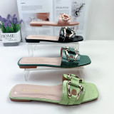 2022 Summer Square Toe Flat Slippers Beach Shoes
