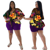 2022 spring and autumn plus size printed casual T-shirt shorts two-piece set