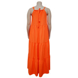 2022 Spring/Summer Sling Sleeveless Solid Color Casual Swing Dress