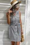 Grey Stripe Sleeveless Shirt Dress UNISHE Wholesale