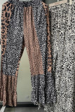 Leopard Contrast Patchwork Flare Pants Unishe Wholesale