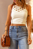 White Criss Cross Slim-fit Cropped Tank Top