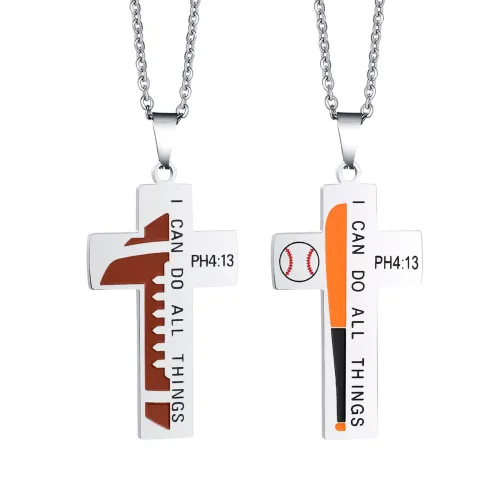 Wholesale Stainless Steel Baseball Cross Necklace for Men