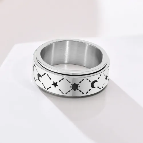 Wholesale Stainless Steel Sun Moon and Star Alternating Ring