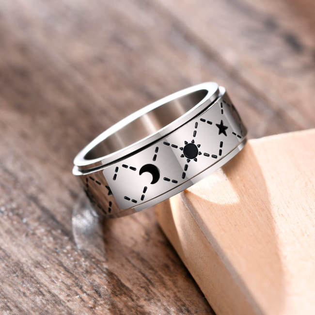 Wholesale Stainless Steel Sun Moon and Star Alternating Ring