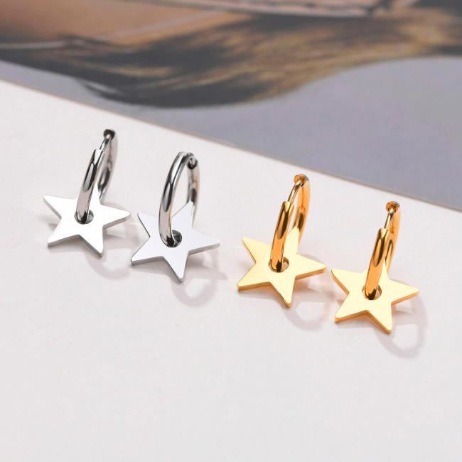 Wholesale Stainless Steel Star Drop Hoop Earrings