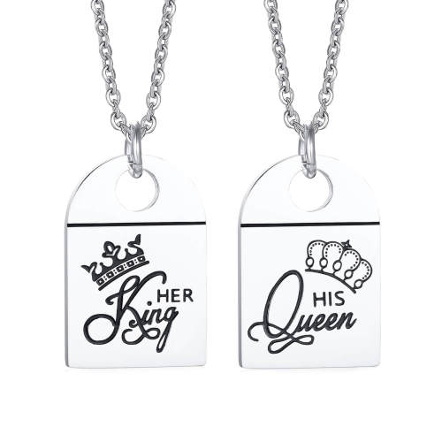 Wholesale Stainless His Queen Her King Dog Tag Couple Pendant