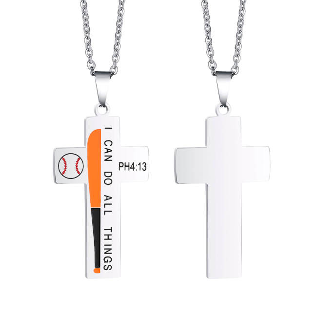 Wholesale Stainless Steel Baseball Cross Necklace for Men
