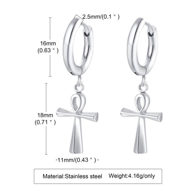 Wholesale Stainless Steel Cross Drop Hoop Earrings