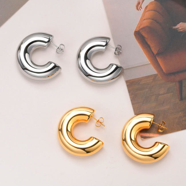 Wholesale Stainless Steel Thick C-shape Chunky Stud Earrings