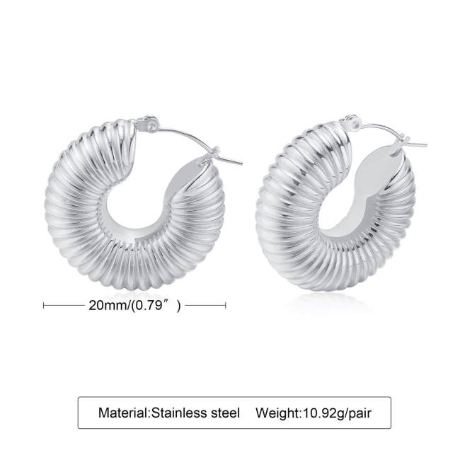 Wholesale Stainless Steel Ribbed Hoop Earrings
