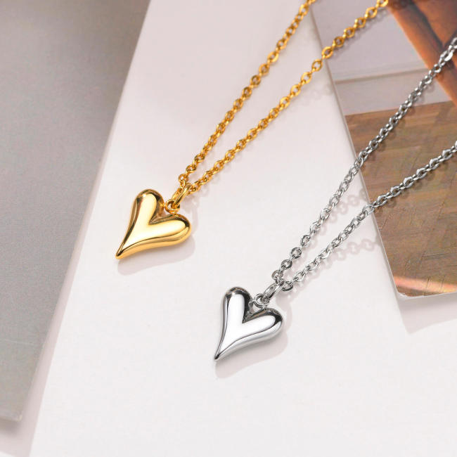Wholesale Stainless Steel Puffed Heart Pendant Necklace