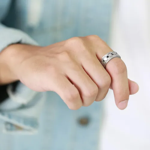 Wholesale Stainless Steel Sun Moon and Star Alternating Ring
