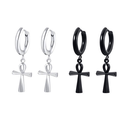 Wholesale Stainless Steel Cross Drop Hoop Earrings