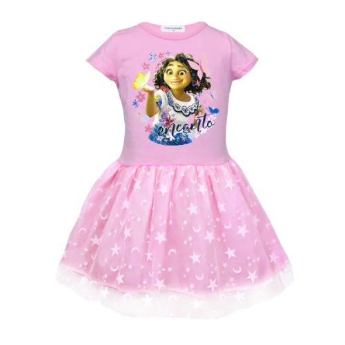 Toddler Girls Encanto Princess Flowers Short Sleeves Tutu Dress
