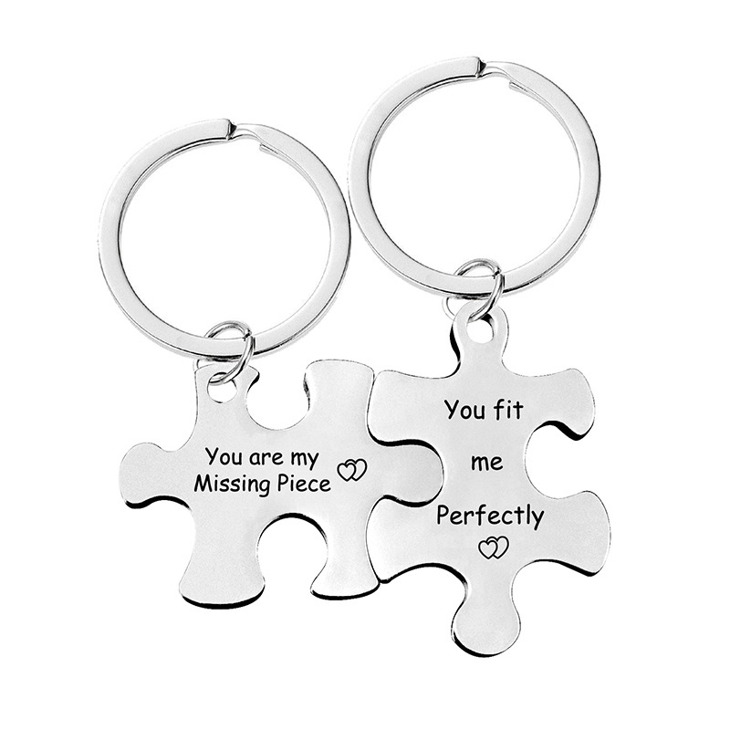 Puzzle Piece Pendant I Love You Forever Slogan Necklace KeyChain