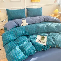 4PCS Set Solid Color Middle Plaids Bedding Set For Home