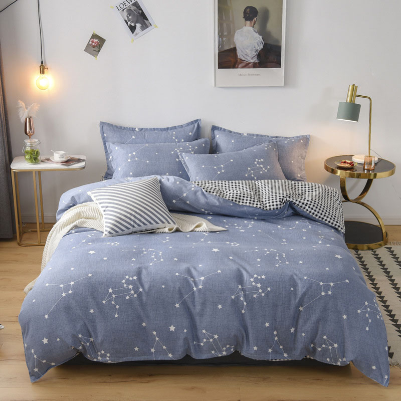 4PCS Cover Set Stars Pattern Printed Plaids Bedding For Home