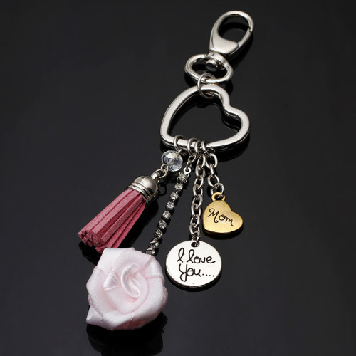I Love You Mom Rose Tassels Keychain For Mother's Day From Daughter Son