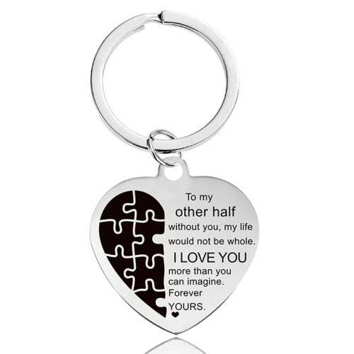 I Love You Forever Slogan Heart Stainless Keychain To Other Half For Anniversary Valentine's Day