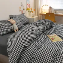 Home Bedding 4PCS Small Plaids Set For Bedroom