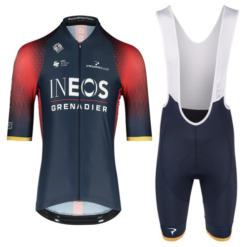 INEOS GRENADIERS SHORT SLEEVE JERSEY And Bib Shorts  OLYMPIC CHAMPION ICON 2022 DARK BLUE - RED