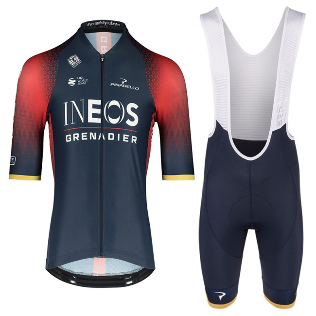 INEOS GRENADIERS SHORT SLEEVE JERSEY And Bib Shorts  OLYMPIC CHAMPION ICON 2022 DARK BLUE - RED