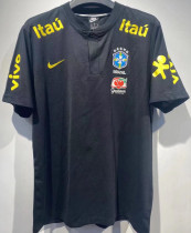 2022 Brazil Black POLO Soccer Jersey有钮