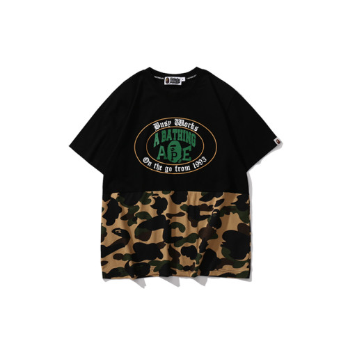 BAPE/A/Bathing Ape Unisex Cotton Short Sleeve Gothic Camouflage Patchwork T-Shirt