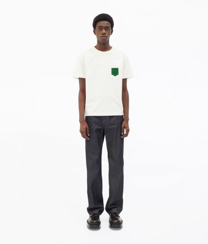 Bottega Veneta Classic Unisex Contrast woven leather pocket T-Shirt Cotton Short Sleeve