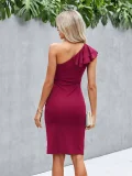 One Shoulder Pleated And Hip Hugging Furrowed Dress Women Floral Dresses For Ladies Dress