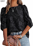 Floral Texture Bubble Sleeve Chiffon Loose Top For Women 2022 Ladies Tops Shirt