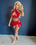 summer sexy solid color bra and skirt two piece girls swimwear set