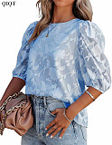 Floral Texture Bubble Sleeve Chiffon Loose Top For Women 2022 Ladies Tops Shirt