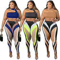 Amazon wholesale clothing women vest crop top and print bodycon pants two piece set