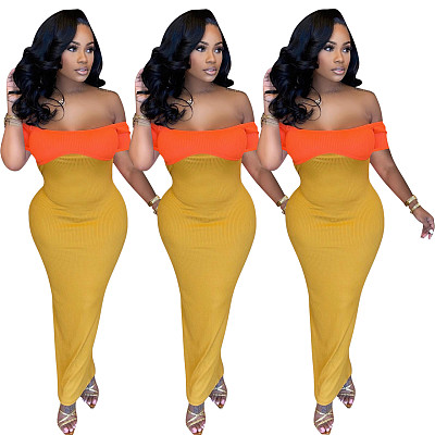 Hot matching color sexy halter maxi long dress