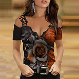Summer 2022 hollow out lace printing women t-shirt nice pattern tops