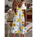 2022 Summer new printing short sleeve lace casual dress