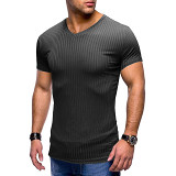 Casual Summer Sports Fitness Short Sleeve T Shirt Fitted V Neck Men Top