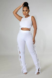 wholesale women clothing solid color sleeveless bandage crop top and pants two piece set