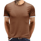 Fashion Casual Solid Color Summer Short Sleeve O Neck T Shirt Men Top