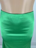 Women's solid color bright high spring satin skirt