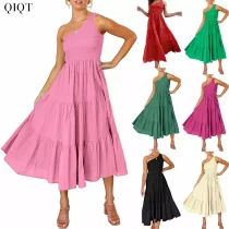 Solid Color One Shoulder Party Dress Bohemian Dress Party Prom Stylish Sexy Dress